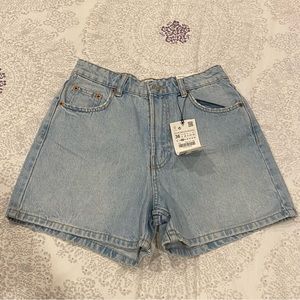 Zara Retro Denim Shorts in Light Blue